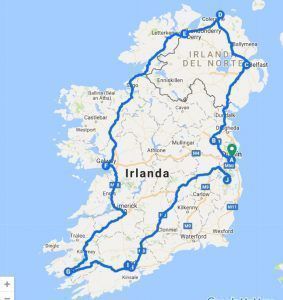 mapa de una posible ruta por irlanda en coche